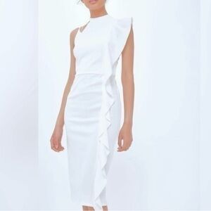 Topshop White Ruffle Midi Dress